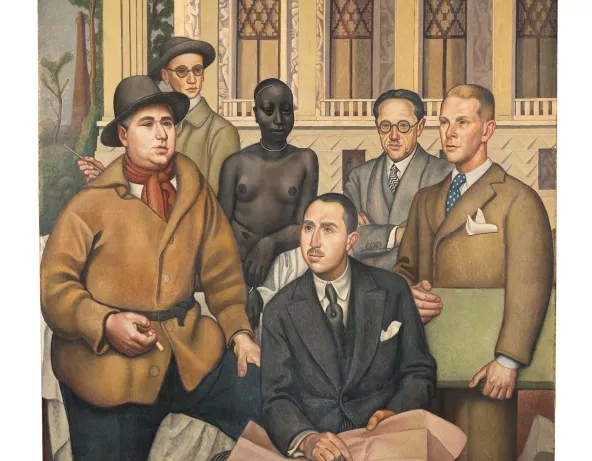 Portrait de L’architecte Albert Laprade et ses collaborateurs devant le Palais de la Porte Dorée