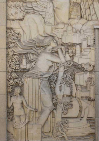 Détail du bas-relief : le port de Marseille