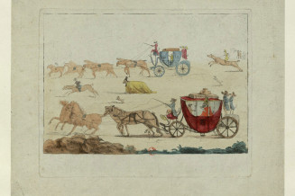 Anonyme, Fuite des émigrés, représentés en animaux, dans des carrosses, entre 1789 et 1791